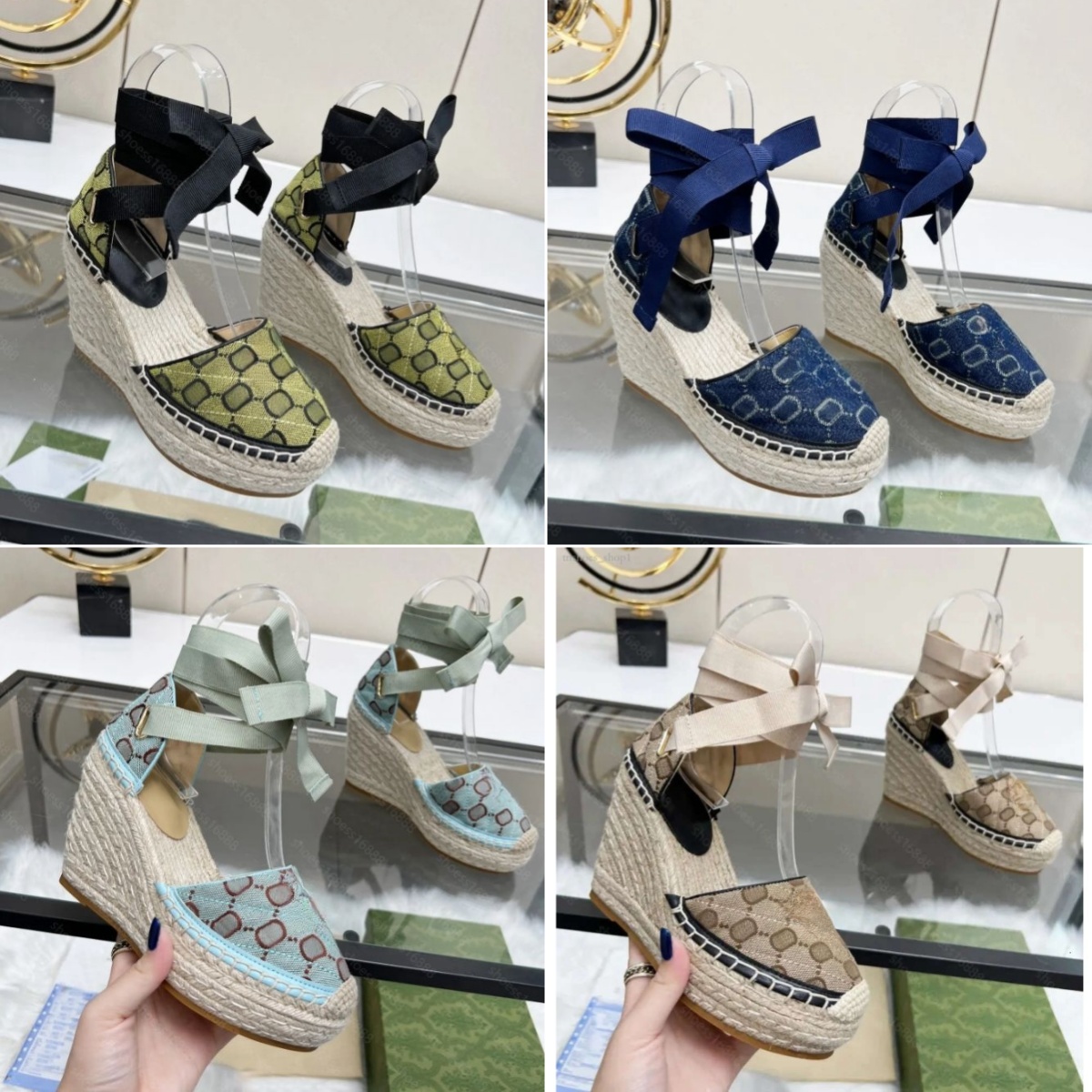 2025 New diamond designer shoes slippers Women Matelasse Platform Espadriile Sandal Fashion Starboard wedger sandals Grass Woven Thick High Heeled Leather Shoes
