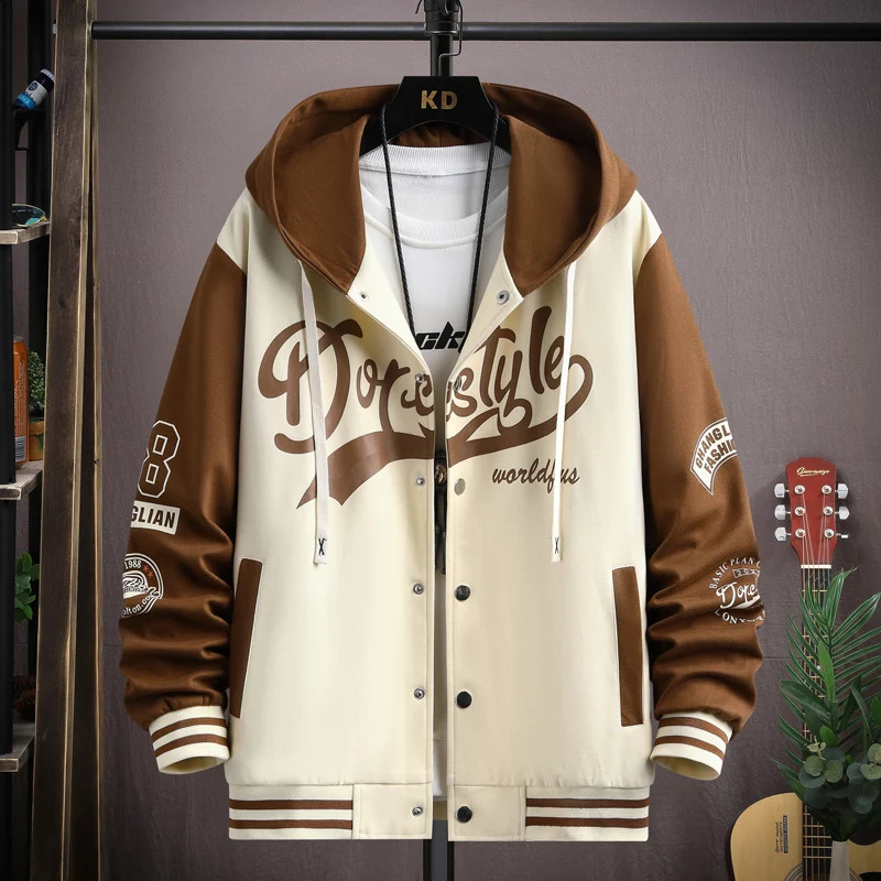 Trendy Hip Hop Hooded Baseball Uniform Unisex Lightweight Sportswear Jacket Mens Bomber Jackets Autumn Coat Letter Printed 240712