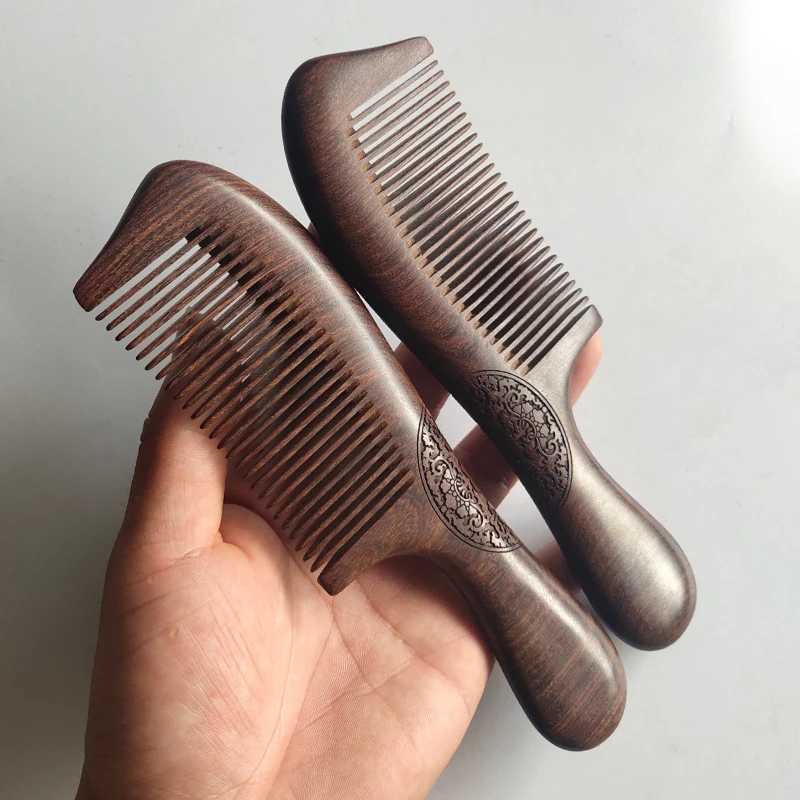 Natural sandalwood comb solid wood carving comb anti-static beard comb handle hair styling wide teeth narrow teeth gift W240813