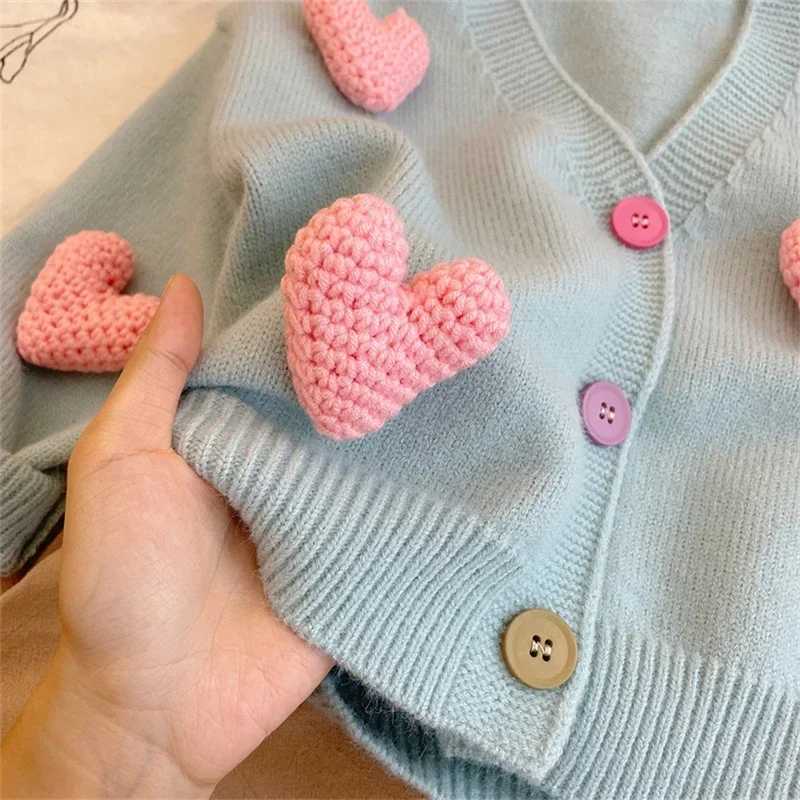 Korean childrens clothing sweater autumn winter coat 3D love knitted cardigan girl jacket baby girl clothing 2-8Y W240813