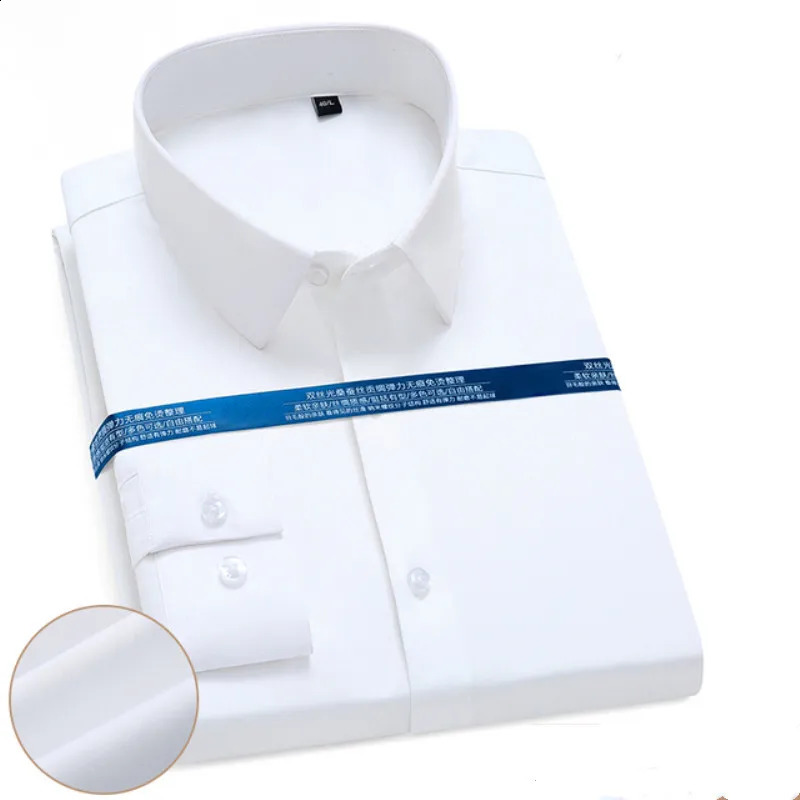 Stretch Anti-Wrinkle Cotton Mens Shirts Long Sleeve Dress Shirts For Men Slim Fit Camisa Social Business Blouse White Shirt 240814