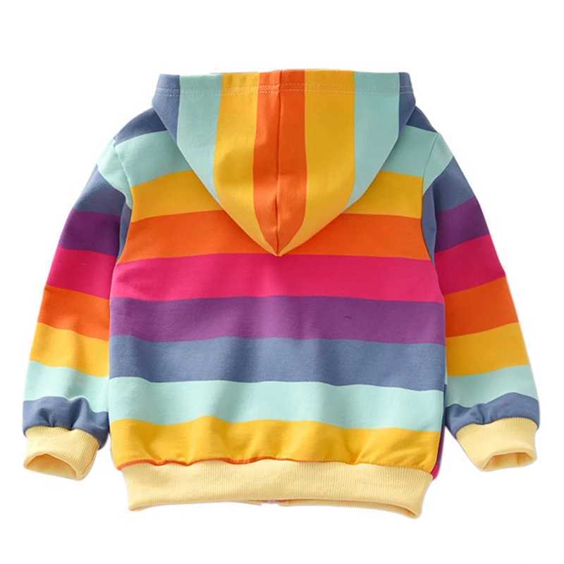 Autumn Children Girls Outerwear Rainbow Striped Casual Hoodie Zipper Sweatshirt Kids Coat Outfits TopsY240814
