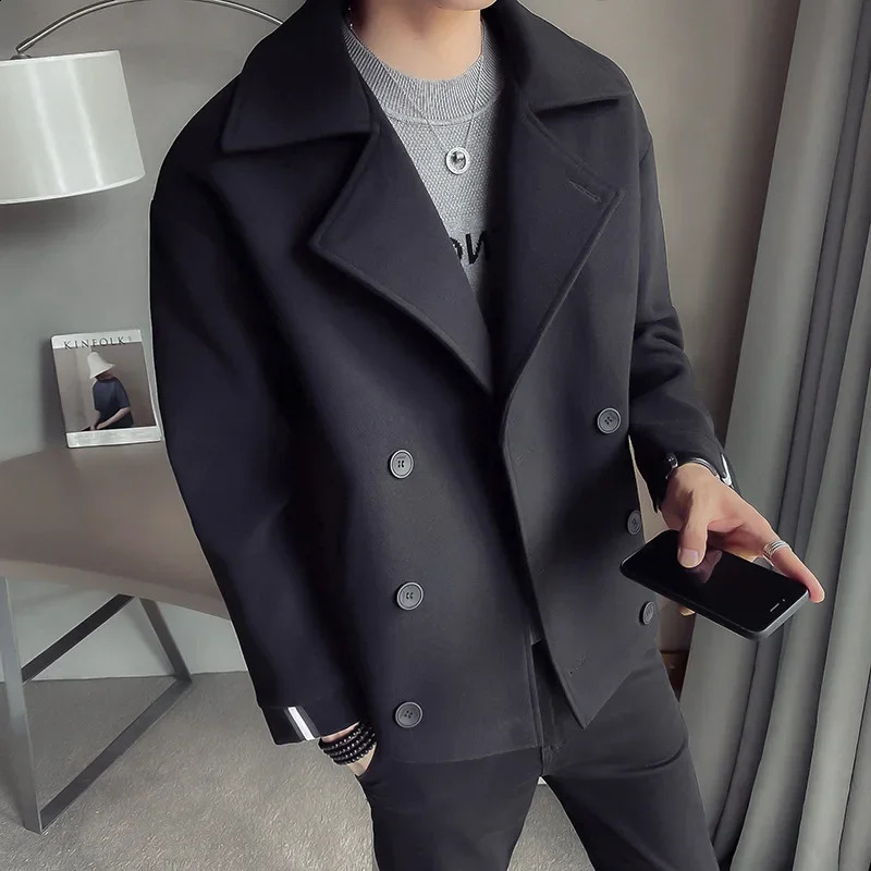 Autumn And Winter Mens Trench Coat Jacket Casual Warm Wool Coat 240814