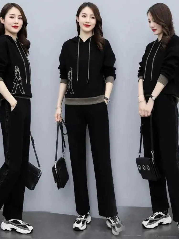 Spring Autumn Women Tracksuits 2 Piece Set Hoodies Pants Sportswear Suits Warm Ladies Girls Outdoor Jogging Hoodie Sets 240809