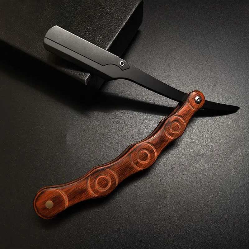 Men Professional Manual Shaver Straight Edge Wooden Stainless Steel Barber Razor Folding Shaving Shave Beard CutterM240814