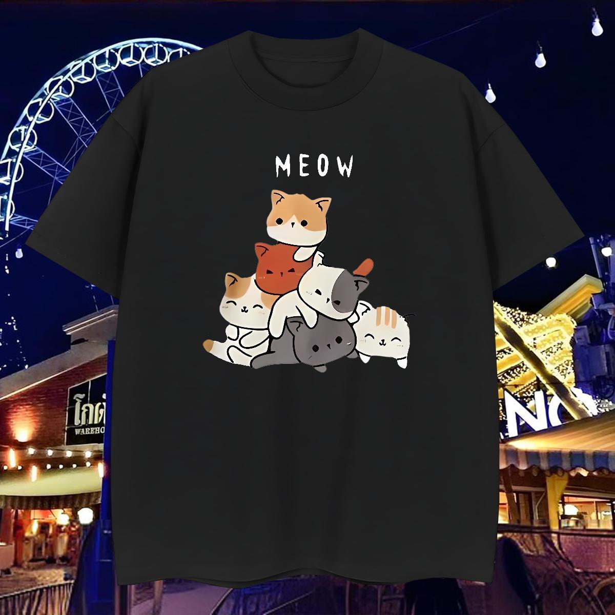 T-Shirts 230g Cotton cute Home Outdoor Breathable Crew Neck Cartoon Print Tshirts 2024 DIY Unisex Tops Shirt