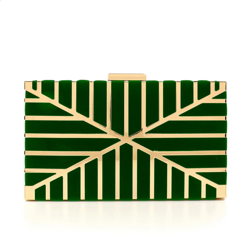 Metal Hollow Out Style Evening Bags Green Color Glitter Fashion Lady Clutch Shoulder Chain Party Wedding Dinner Prom Holder Hand 240813ZYl