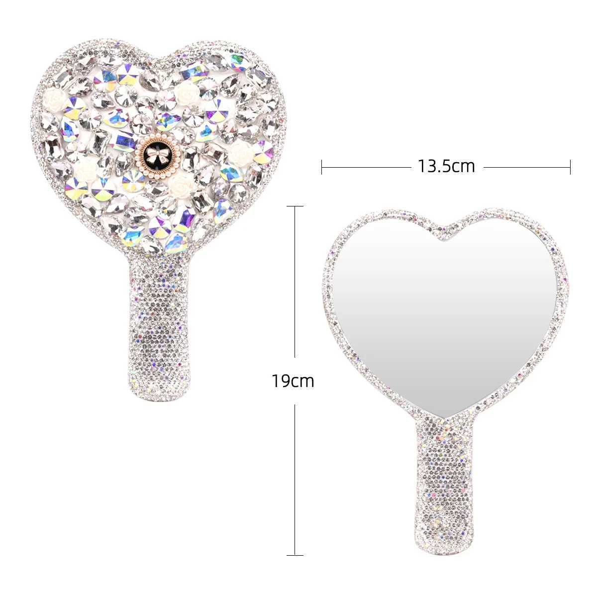 Shining diamond handheld makeup mirror round square heart-shaped mirror handheld makeup and beauty tool makeup mirror W240813