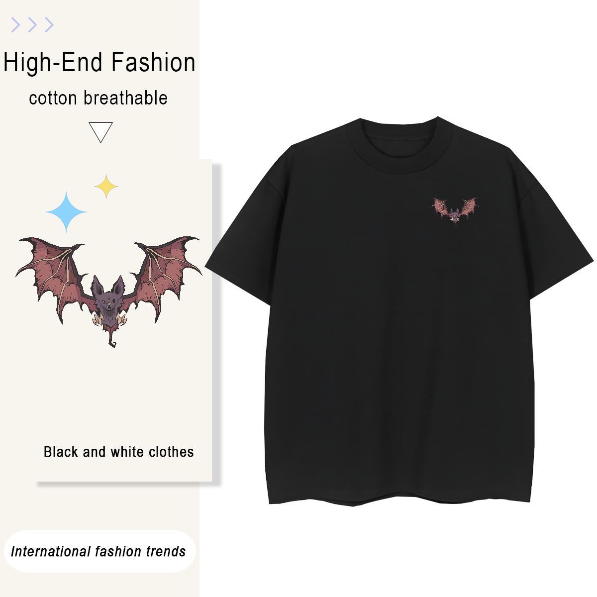 Mens T Shirts 230g Pure Cotton bat Home Outdoor Crew Neck Breathable Anime Print Couples T Shirts Fashion Design Loose Fit Clothings