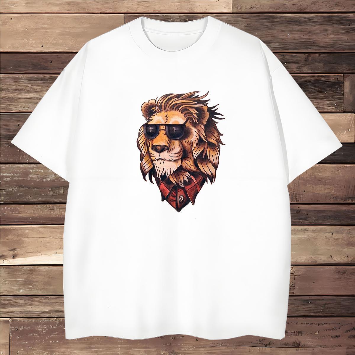 Mens T Shirts 230g Pure Cotton lion Beach Breathable Soft DIY Men Tees Stylist Brand Tee Shirt