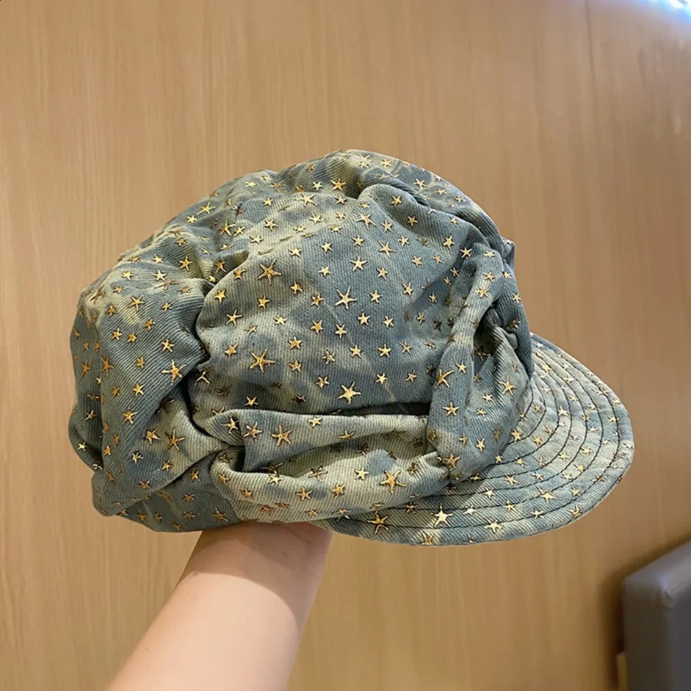Simple Y2K Vintage Cloud Hat Cool Sweet Star Berets Cap Rough Edge Korean Style sboy Cap School 240805