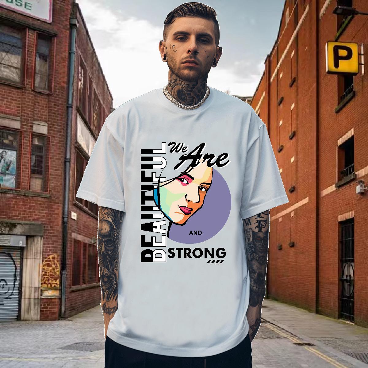 T Shirts Men 230g Pure Cotton portrait Hip Hop O-Neck Short Sleeve Floral Print Men Tees DIY Customized Classic Tops Shirt