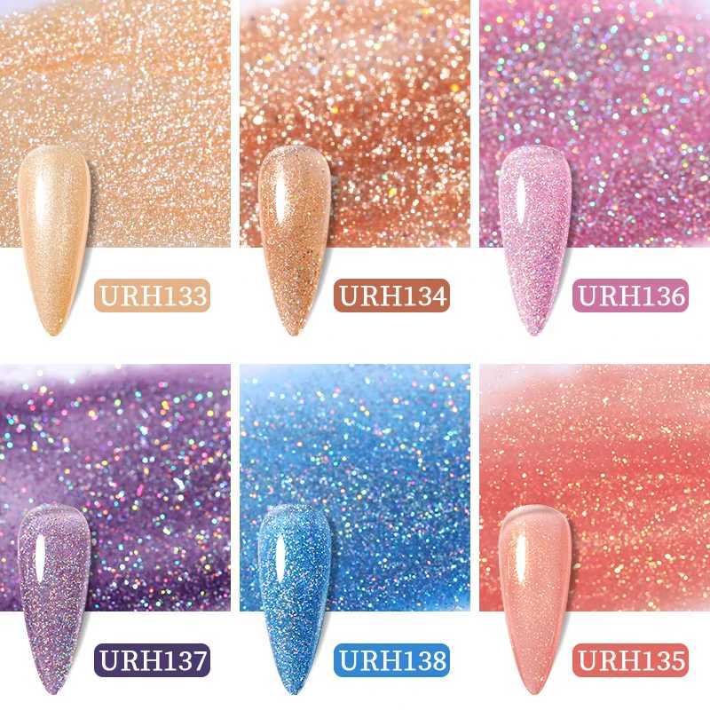 UR SUGAR 7ml Sparkling Flakes Glitter Tender Pink Hybrid Nail Gel Polish 140 Colors Semi-permanent Varnish Nail Art Base Top GelM240814