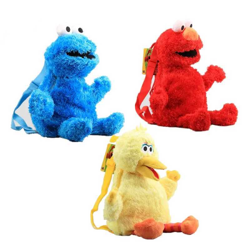 3 styles of 45cm Sesame Street plush backpack red Elmo blue biscuit human yellow big bird plush bag childrens school bag free deliveryW240813