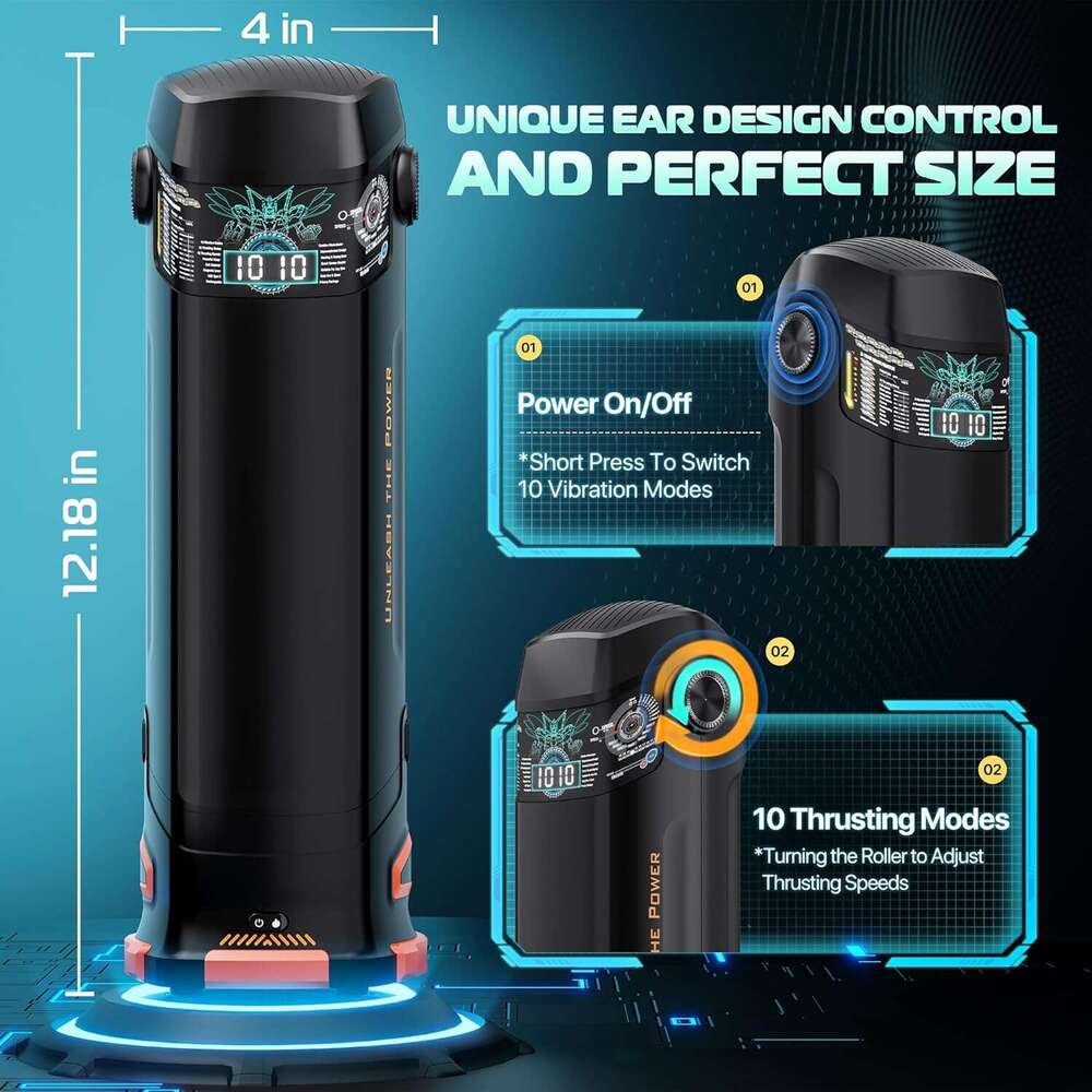 Men's Sex Toys Men's Utensils - Adult Toys Men's Pump, 10 Vibrations and 10 Push Speeds, with Heating and Drying Base, LCD Display Scre