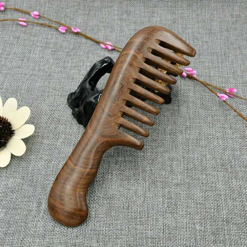 Hawthorn wood wide tooth comb curly hair portable fur tooth wood comb hair massage tool W240813