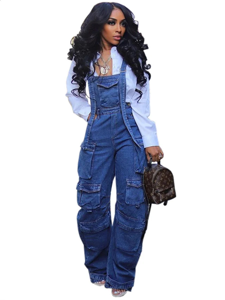 Wmstar Women Jumpsuit Fashion Rompers Streetwear Sleeveless Denim Vintage Loose Jeans Overalls Pockets Wide Leg Female Pants 240813