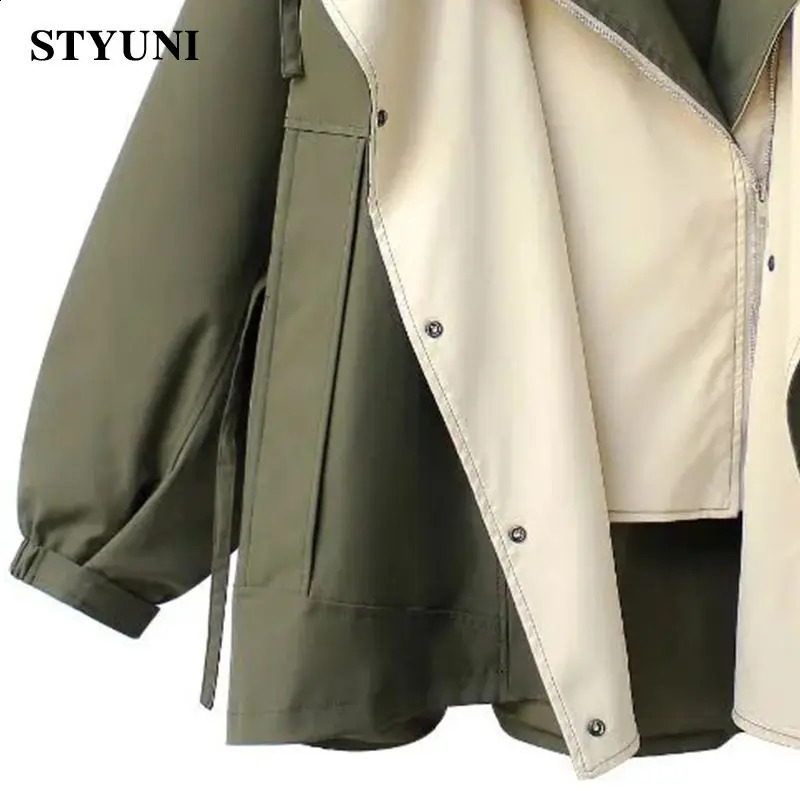 Green Color Block Asymmetric Long Sleeve Cotton Outercoat Womens Jacket Trench Coat Korean Fashion Jackets For Women Winter 240813