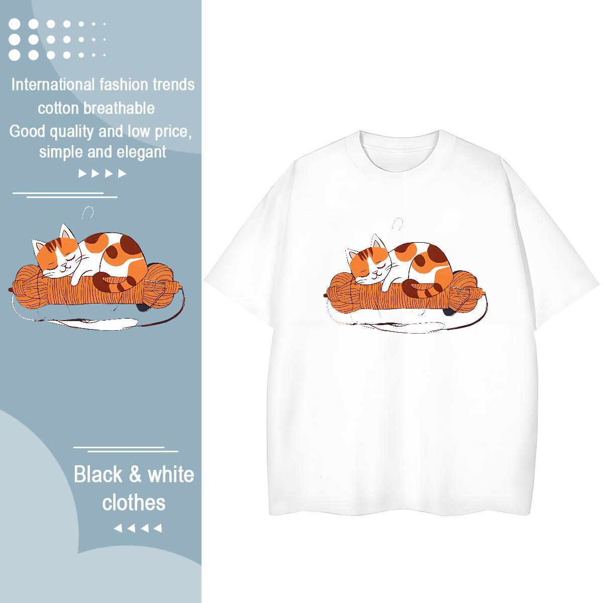 Unisex Men T Shirts cat Pure Cotton Spring Summer Oversized 100% Cotton 230g Men Tees Free Shipping Tops Shirt