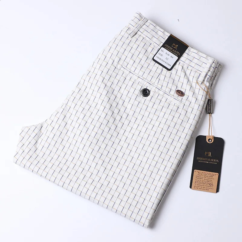 Thin Summer Plaid Pants Men Straight Skinny Korea Style Clothes Men Pants White Office Dress Trousers for Male 240824