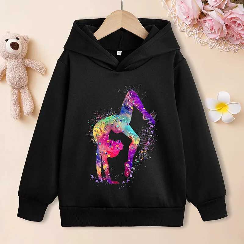 Colorful Gymnast Hoodie Sweatshirt for Girls Fashion Kawaii Long Sleeve Top Pullover Sweater For Children KidsY240814