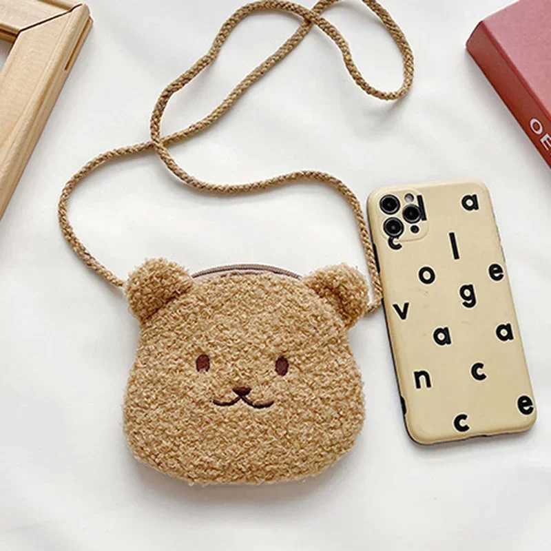Soft plush bear rabbit cartoon childrens coin wallet cute animal zipper childrens shoulder bag girl messenger bag mini handbag W240813
