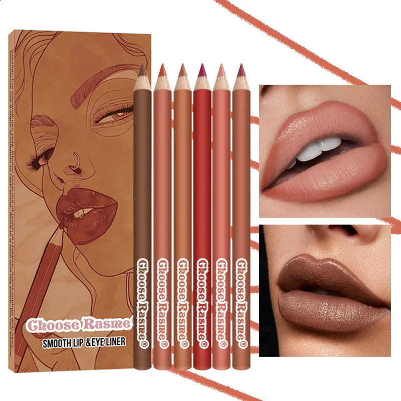 6pcs Lip Liner Pen 6 Colors Waterproof And Sweat-proof Not Easy To Fade Non-stick Cup Nude Lipstick Pencil SET 240814