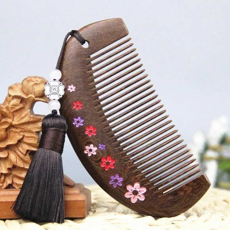 Natural Sandalwood Gold Wire Wood Comb Log Health Massage Portable Comb Temperature High end Gift W240813