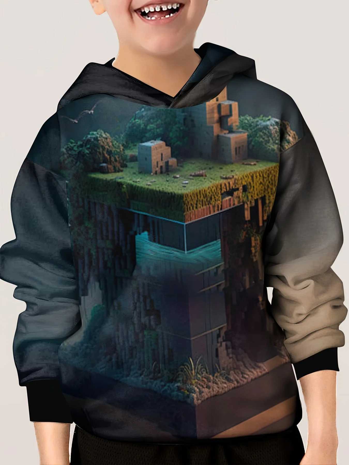 Underneath World Print Kids Hoodie Unisex Pullover Casual Hooded Long Sleeve Top Girls Boys Outdoor Clothes For Spring FallY240814