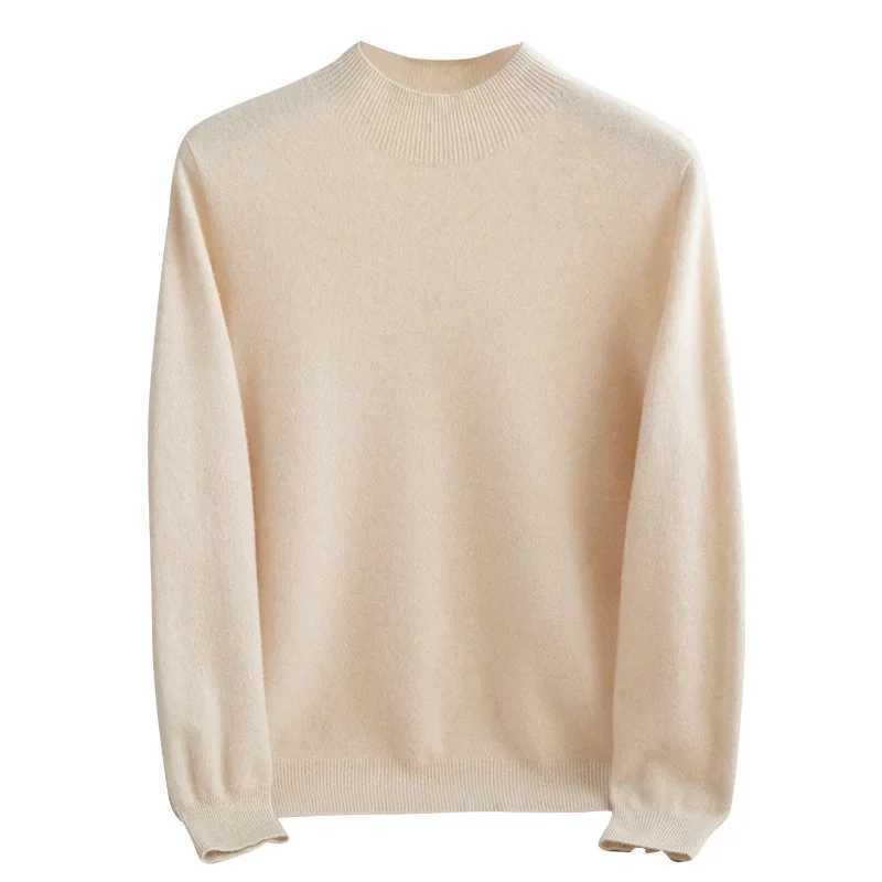 Mens 100% Pure Merino Wool Sweater Winter Casual Half Turtle Neck Long Sleeve Fashion Knitted Sweater Pulling Hot JumperW240729