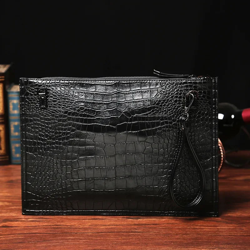 pattern leather clutch mens large capacity handbag multifunctional cross body shoulder bag mens clutch sling messenger bag 240812