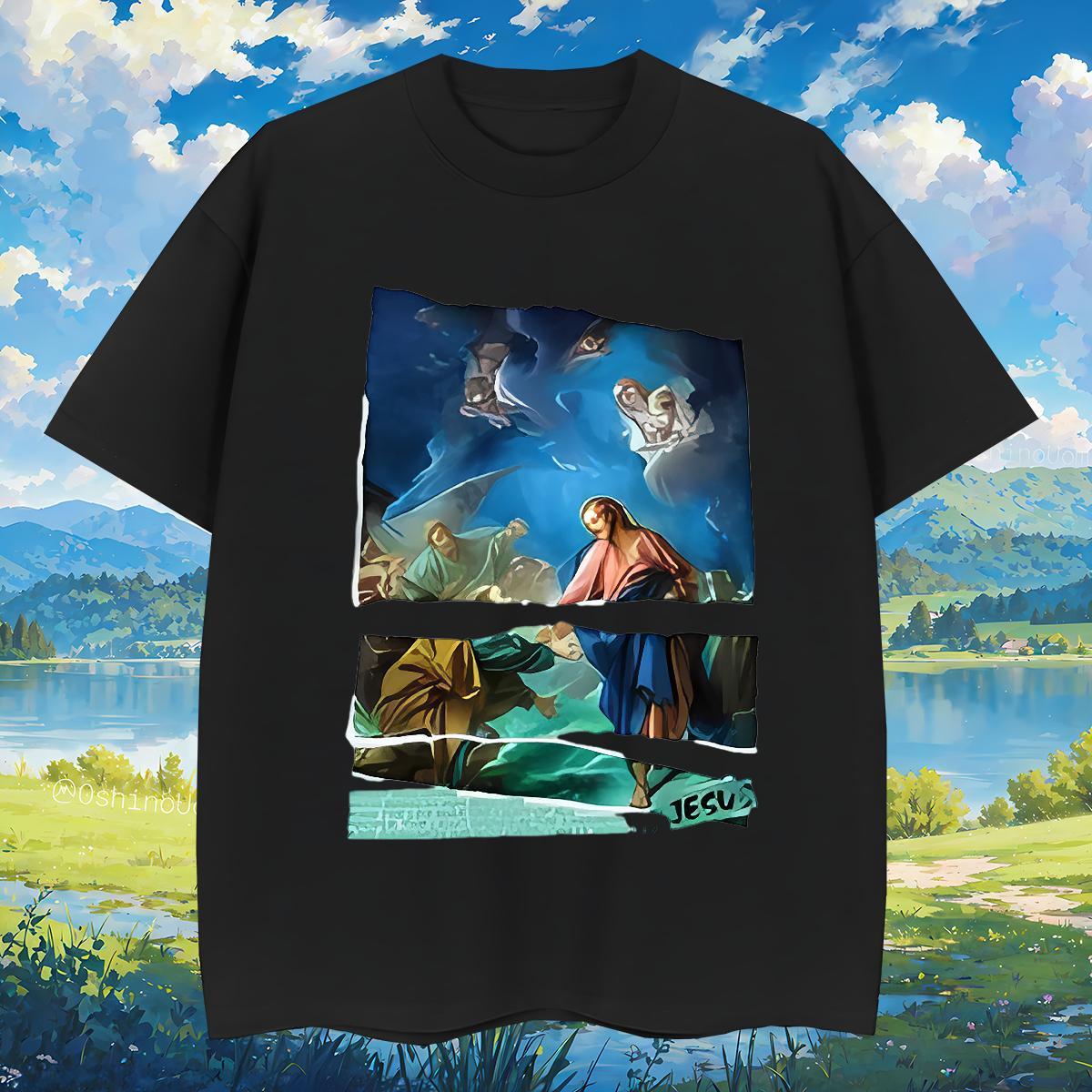 T Shirt For Man 230g Cotton god Home Outdoor Round Neck Short Sleeve Anime Men Tshirts 2024 New Brand Clothings