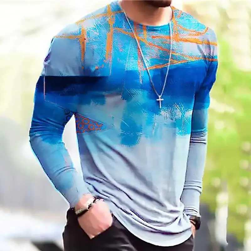 Spring and Autumn Thin Round Neck Long-sleeved T-shirt Slim Fit Casual Long-sleeved T-shirt Top Fashion All-match Mens T-shirtM240814