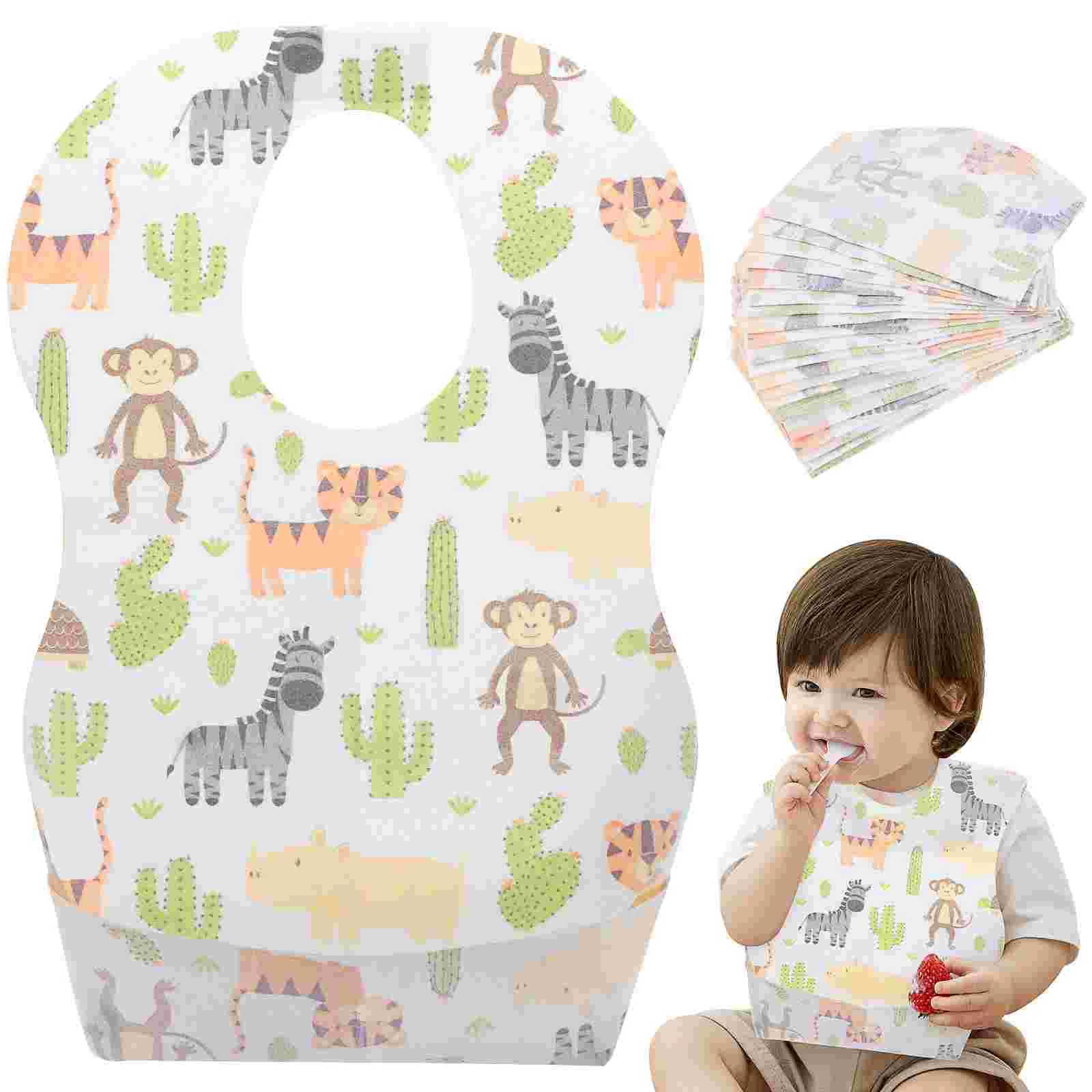 Bibs Burp Cloths 20pcs Disposable Waterproof Bib Adjustable Tape Dining Bibs for Baby Newborn Infant (Random Pattern)L4812