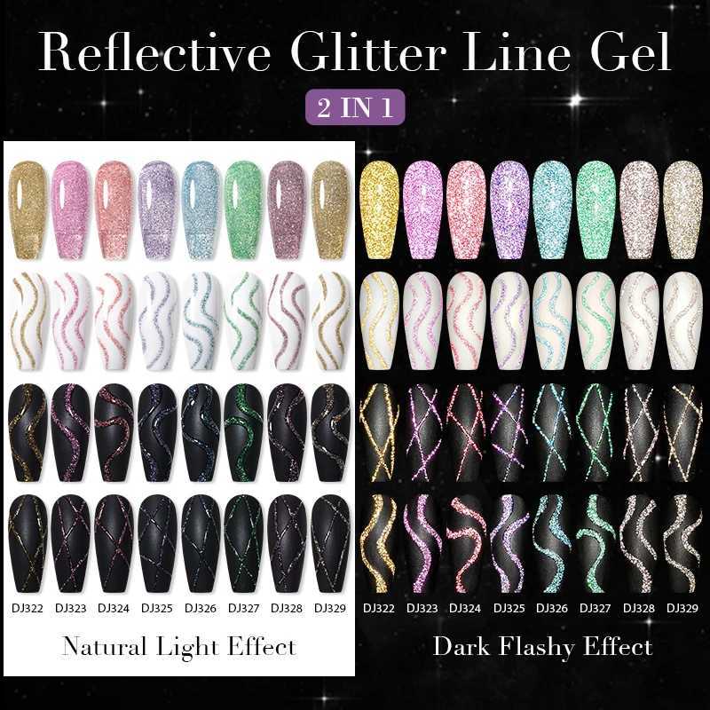 MEET ACROSS Rose Gold Reflective Glitter Liner Gel Nail Polish Sparkly Line Graffiti Painting Stripe Gel Soak Off Nail ArtM240814