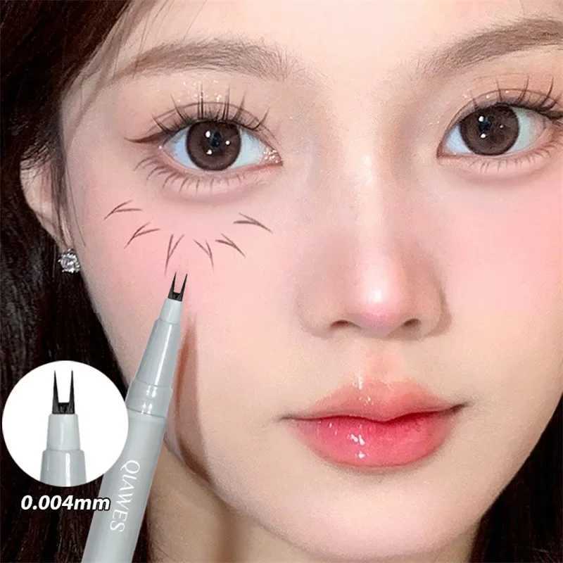 Double Forked Tip Lower Lash Pen Ultra-thin 2 Fork Tip Liquid Eyeliner Waterproof Natural Eye Brow Lying Silkworm Contour Makeup Y240813