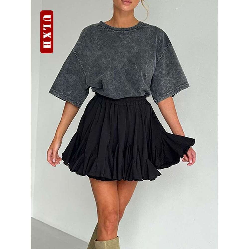 Fashion ULXH Summer White Mini High Sexy Cute Ruffle Chiffon Tennis Skirt Elastic Waist Tutu Short Skirts for Women s