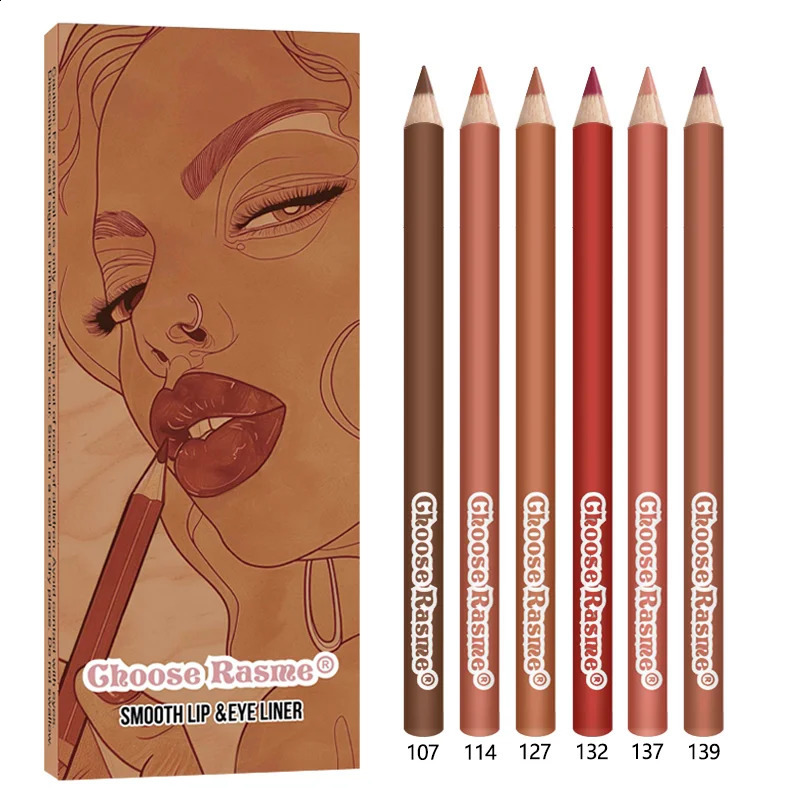 6pcs Lip Liner Pen 6 Colors Waterproof And Sweat-proof Not Easy To Fade Non-stick Cup Nude Lipstick Pencil SET 240814