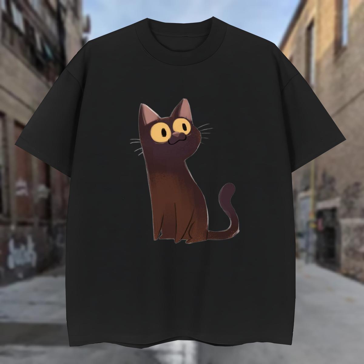 T Shirts Men 230g Cotton cat Hip Hop Short Sleeve Soft Custom Cartoon Mens Tshirts New Unisex Tees Shirts