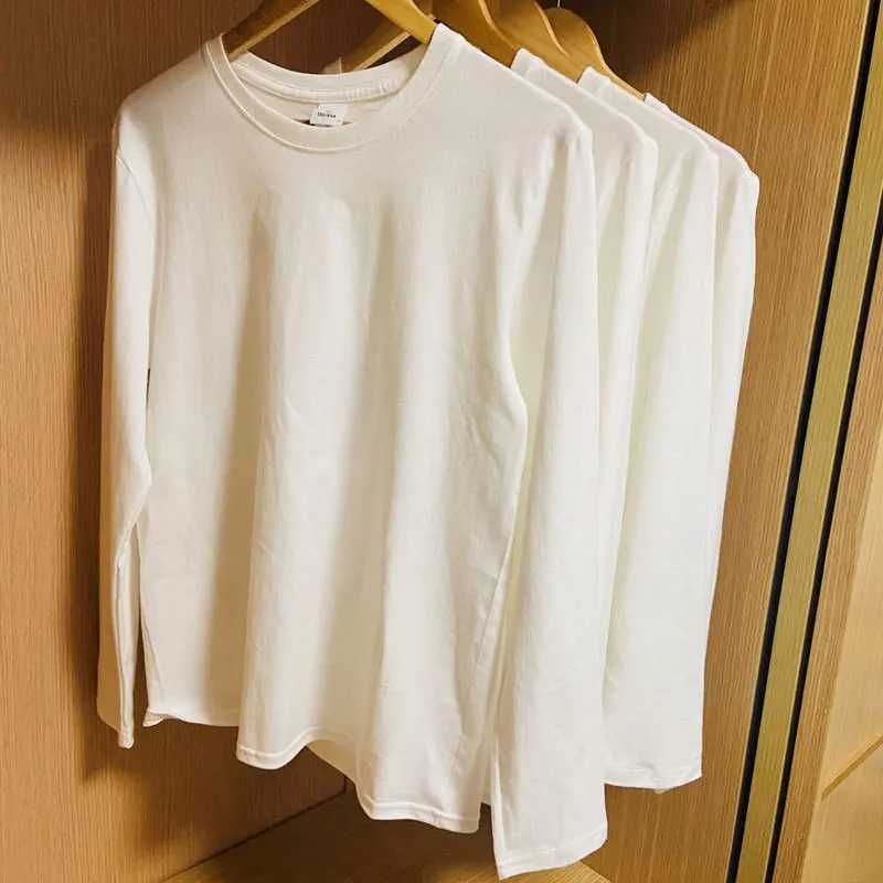 S-5XL Oversize Japan Style 100% Cotton Long Sleeve Loose T Shirt Men And Women White Black Bottomed Tops Casual Pullover JumperM240814