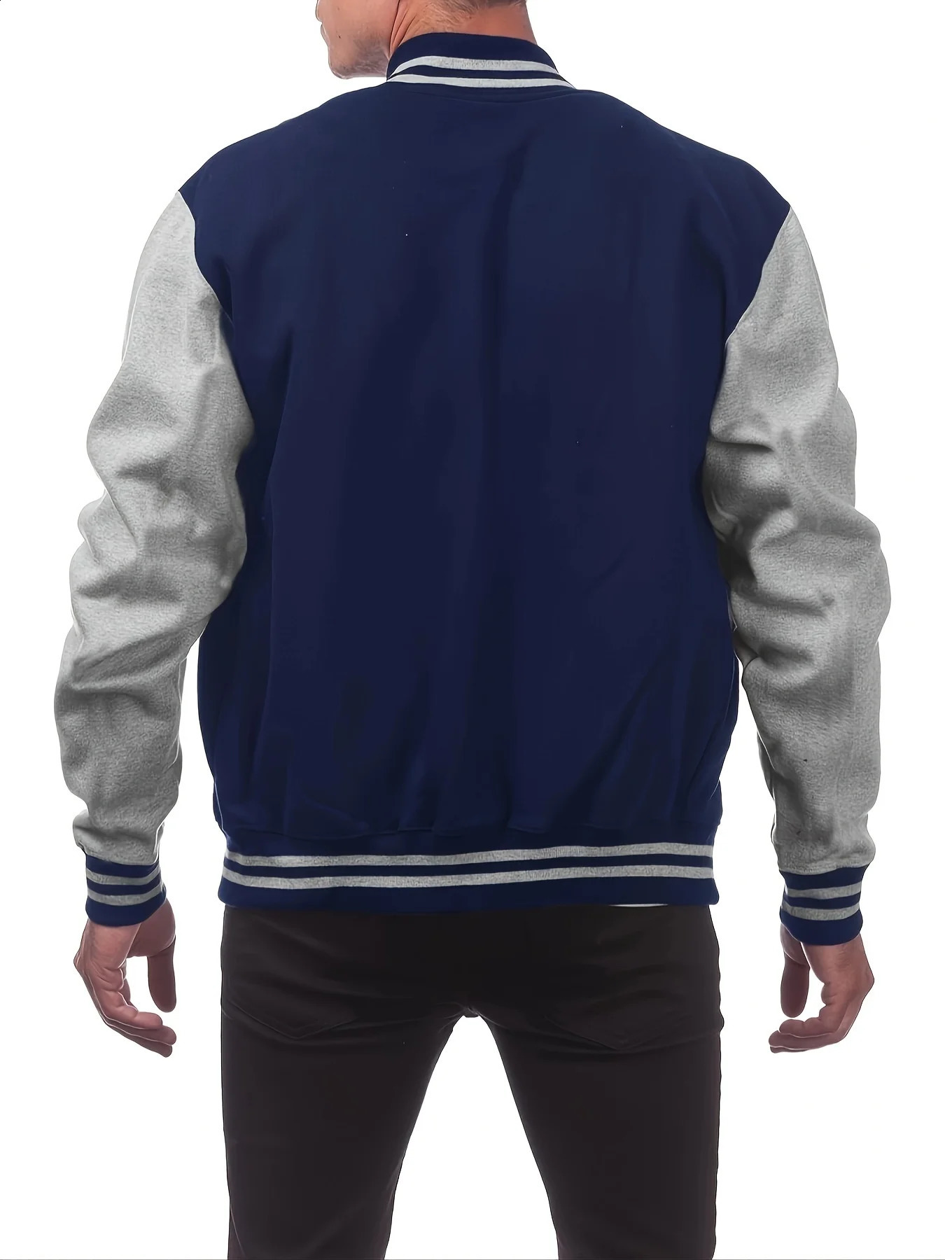 Mens Long Sleeve Solid Color Baseball Collar Knit Jacket Pocket Stretchy Fabric Perfect for Casual Outdoor Sports Varsity Events 240712