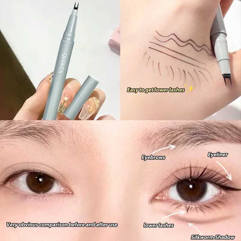 Double Forked Tip Lower Lash Pen Ultra-thin 2 Fork Tip Liquid Eyeliner Waterproof Natural Eye Brow Lying Silkworm Contour Makeup Y240813