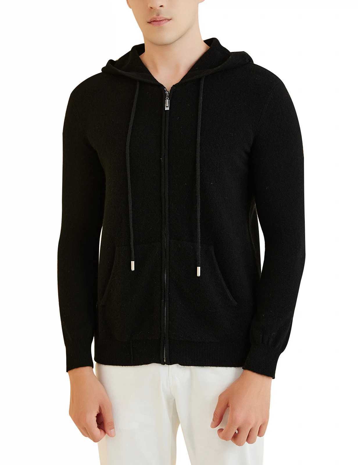 Long sleeved sweater mens cardigan hooded sweatshirt 100% Merino wool 2023 autumn and winter warm long sleeved zipper sweatshirt hooded jacketW240729