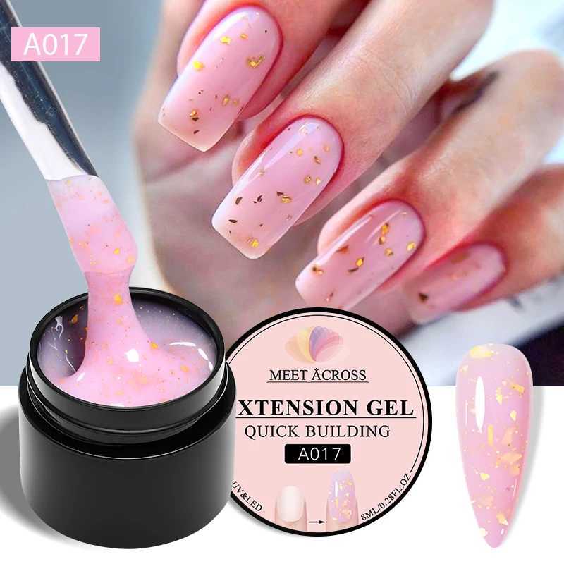MEET ACROSS 8ml Pink Gold Foil Extension Gel Nail Polish Glitter Long-Lasting Building UV Gel Nail Supplies For Nails Art VernisM240814