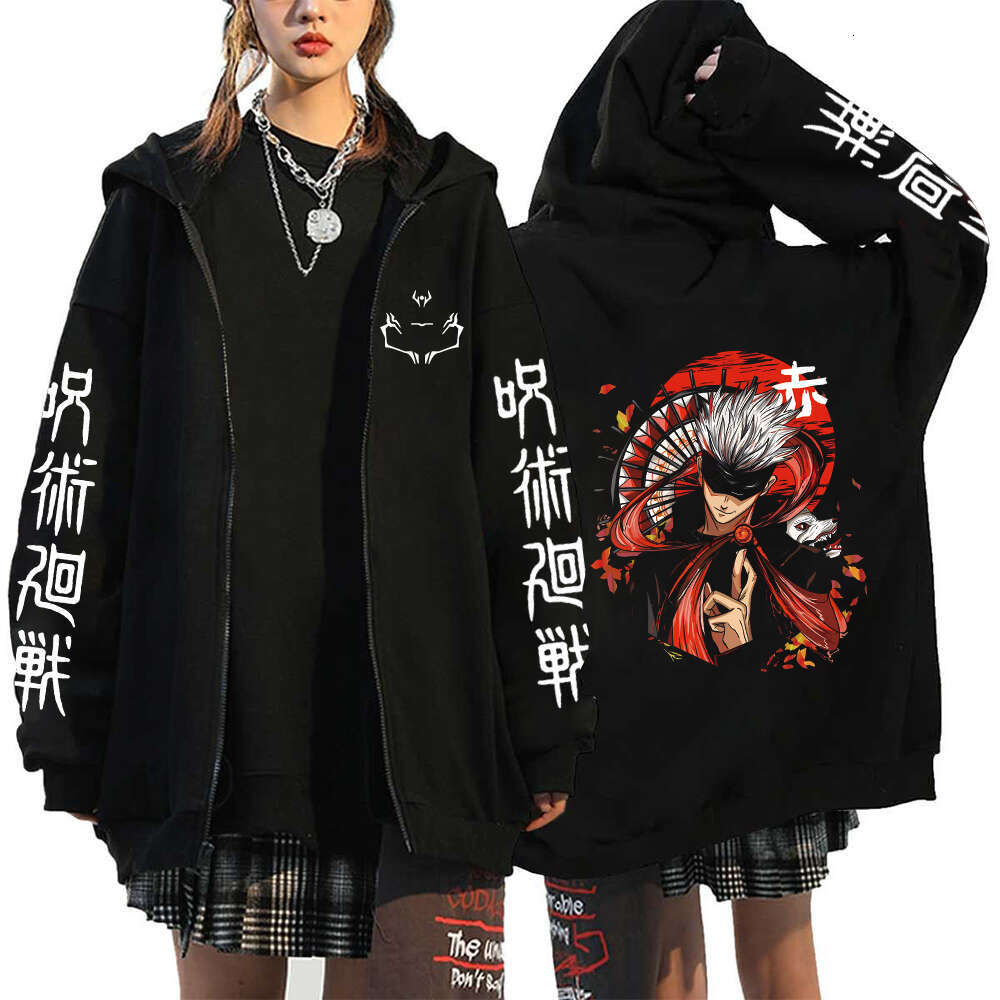 Men Women Anime Zip Hoodies Jujutsu Kaisen Plus Size Zipper Jackets Gojo Satoru Printed Sweatshirt Y2k Haruku Unisex Hooded per