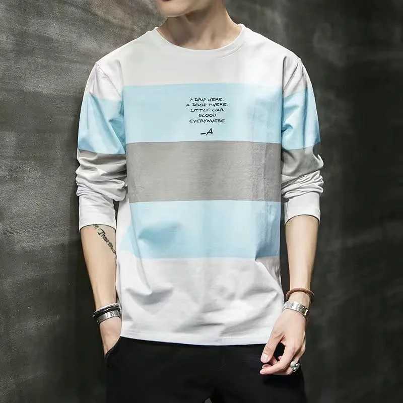 Spring New Mens Long-sleeved T-shirt Loose and Simple Spring and Autumn Mens Casual Long-sleeved T-shirt All-matchM240814