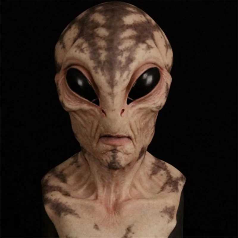 Latex Halloween Alien Mask Horrible Big Eyes UFO Full Face Scary Horror Alien Head Adult Masks Monster Party Cosplay Props Y240813