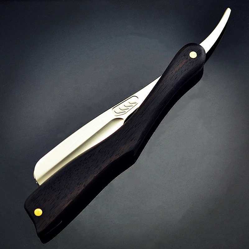 Men Shaving Straight Razor Natural Ebony Wood Handle Carbon Steel Blade Manual Barber Shaver For Feather Blade G0131M240814