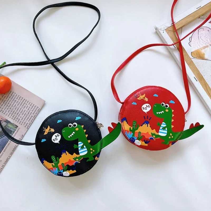 New Girl Childrens Cross Bag Little Boy PU Leather Round Coin Wallet Handbag Cute Dinosaur Baby Shoulder Bag W240813
