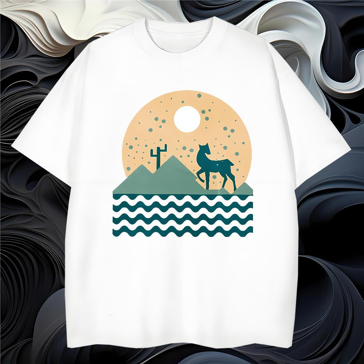 Brand Man T Shirts Deer Short Sleeve Soft Casual Daily Wear Cartoon Print 100% Cotton 230g Couples T Shirts Free Shipping Tees
